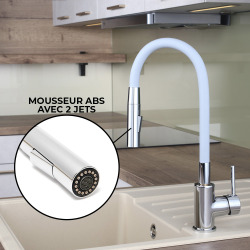  mitigeur cuisine à mémoire de forme, 2 types de jet mousseur ou douchette, courbe en silicone gris (SIKOBSLPRO290S2F)