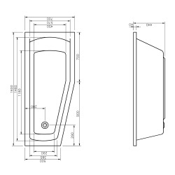  160x70 cm Aneta baignoire bain douche asymétrique en acrylique positionnement droite, sans pieds, blanc (AN1600PPLUS)