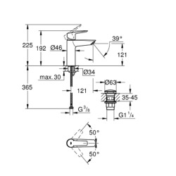  START mitigeur monocommande lavabo taille M, sans tirette, noir mat (237462432)
