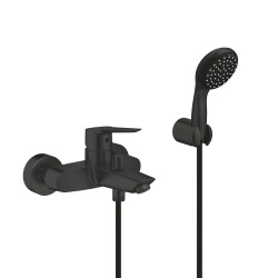 Grohe Set de douche mitigeur Bain/douche 1/2"+ Douchette 2 jets + support mural + Flexible 1750 mm, noir mat