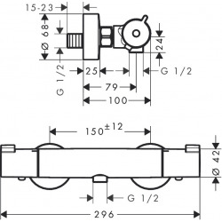 Ecostat Set mitigeur thermostatique + Barre 65cm + Douchette 2 jets + Flexible + Porte-savon, Chrome (13211000-Vernis)