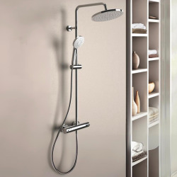 Ideal Standard OCTO Colonne de douche avec mitigeur thermostatique, tête de douche XXL 250 mm, douchette 3 jets, Chrome (BC485AA)