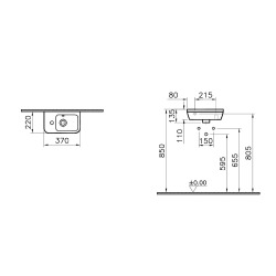  Set Lave-mains 37x22 cm, trou pour robinet à gauche + siphon (7090-003-0028-SET)