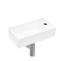 Swiss Aqua Technologies Brevis Lave-mains suspendu avec trou pour robinetterie à droite, 40,5x20,5x10,5cm + Siphon (SATBRE4020SR-SET2)