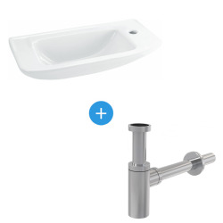 Ideal Standard Ensemble EUROVIT Lave-mains 125 x 500 x 235 mm, blanc + Siphon Alca en Métal Chromé (R421901-SET)