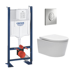 Grohe Pack WC Rapid SL autoportant + cuvette sans bride SAT, fixations cachées + plaque Skate Air chrome (ProjectSATrimless-2)