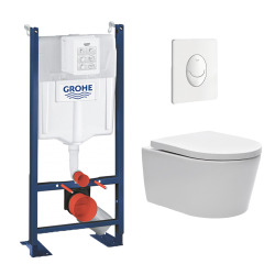 Grohe Pack WC Rapid SL autoportant + cuvette sans bride SAT, fixations cachées + plaque Skate Air blanche (ProjectSATrimless-3)