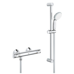 Grohe Precision Flow Set de douche mitigieur thermostatique + Douchette 1 jet + flexible de douche, Chrome (34841000)