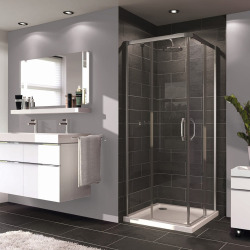 HÜPPE  Next - Paroi douche et porte coulissante 90x90cm en verre transparent + Profilés chromés brillants (145002.069.322)