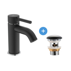 Ideal Standard Set mitigeur lavabo monocommande + Bonde à écoulement libre Infinitio 5/4, noir mat (BD026U4-SET)