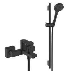Hansgrohe Vernis Shape Set mitigeur bain/douche + Douchette à main 2 jets + Barre 65cm, Noir mat (71450670-Vernis)