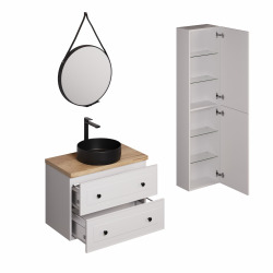  Ensemble de salle de bain avec lavabo comprenant robinet de lavabo, bec et siphon Naturel Forli blanc (KSETFORLI10)