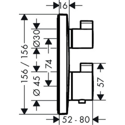  Ecostat Square Set de finition pour mitigeur thermostatique Square encastré avec robinet d'arrêt et inverseur, chromé (15714000)