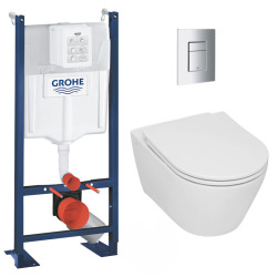 Grohe Pack WC Bâti Rapid SL autoportant + WC Serel, fixations invisibles + Abattant SoftClose + Plaque Chrome (ProjectSP26-1-SP)