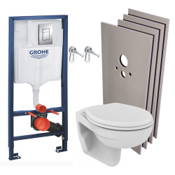 Grohe Pack WC bâti-support Rapid SL + WC Porcher sans bride + Abattant + Plaque + Set d'habillage  (RapidSL-PorcherRimless-sabo)