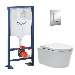 Grohe Pack WC bâti-autoportant Rapid SL + WC SAT rimless fixations invisibles + Abattant softclose + Plaque chrome Autoportant-SAT-1