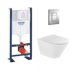 Grohe Pack WC Bâti Rapid SL Autoportant + Cuvette Roca The Gap sans bride, fixations invisibles + Plaque chrome (ProjectTheGap-1)