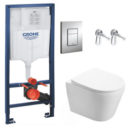 Grohe Pack WC Bâti-support + WC Swiss Aqua Technologies Infinitio sans bride, fixation invisible + Plaque chrome