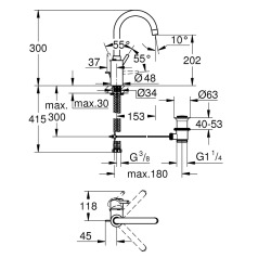  Concetto Mitigeur monocommande lavabo taille L avec Limiteur de débit ajustable, Chrome (32629002)