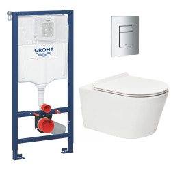 Grohe Pack WC Bâti-support Rapid SL + WC sans bride Brevis + Abattant softclose + Plaque chrome (RapidSL-Brevis-1-SP)