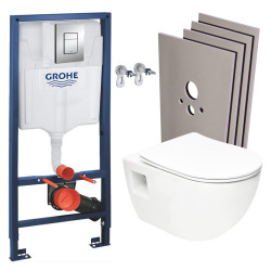 Grohe Pack WC Bâti-support Rapid SL  + WC sans bride SAT + Abattant SoftClose + Plaque Chrome + Set habillage (RapidSL-Project-1-sabo)