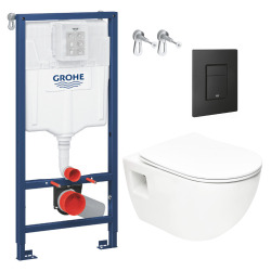 Grohe Pack WC Bâti-support Rapid SL  + WC sans bride SAT + Abattant SoftClose + Plaque Noir mat (RapidSL-Project-KF0)