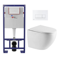 Swiss Aqua Technologies Pack WC Bâti-support Autoportant + WC sans bride SAT + Abattant SoftClose + Plaque Blanche (SMART-FusionTQ-4)