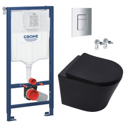 Grohe Pack WC Bâti-support Rapid SL + Cuvette SAT noire mat + Abattant frein de chute + Plaque Chrome (RapidSL-BlackInfinitio-1)