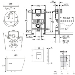  Pack WC Bâti-support Rapid SL + WC Swiss Aqua Technologies Infinitio sans bride + Plaque Chrome (RapidSL082-Infinitio-1)