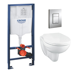 Grohe Pack WC Rapid SL + cuvette suspendue sans bride Porcher + plaque Grohe Skate Cosmopolitan chrome (RapidSL-PorcherRimless)
