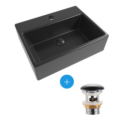 Swiss Aqua Technologies Brevis Lave-mains suspendu avec trou pour robinetterie au milieu, 38,5x30,5x10,5cm + Bonde, Noir mat (SATBRE3830SBKM-SET3)