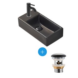Swiss Aqua Technologies Brevis Lave-mains suspendu, 40,5x20,5x10,5cm + Mitigeur Monocommande Lavabo + Bonde, Noir mat (SATBRE4020SLBKM-SET4)