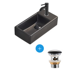 Swiss Aqua Technologies Brevis Lave-mains suspendu, 40,5x20,5x10,5cm + Mitigeur Monocommande Lavabo + Bonde, Noir mat (SATBRE4020SRBKM-SET4)