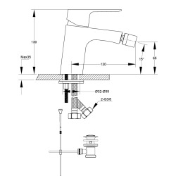  Cube Way by Siko Mitigeur bidet avec bec chromé et tirette, chrome (CU235)