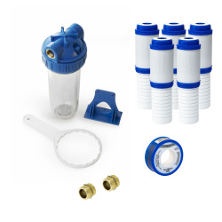 Swiss Aqua Technologies Bol pour filtres universels 10", raccord 3/4", livré complet et prêt à raccorder, avec 5 filtres, charbon actif (SATHF34X5)