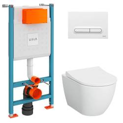 Vitra  V-Fix Core Pack WC bâti-support + WC sans bride Vitra S60 + Abattant SoftClose + Plaque blanc (V-FixS60-4)