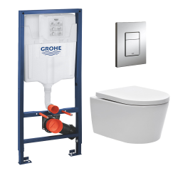 Grohe Pack WC Rapid SL + cuvette sans bride SAT, fixations cachées + plaque Skate chrome