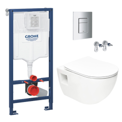 Grohe Pack WC Bâti-support Rapid SL  + WC sans bride SAT + Abattant SoftClose + Plaque Chrome