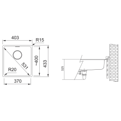  Maris MRG 110-37 Evier sous plan 40x43cm en Fragranit+, Pierre Grise (MRG110-37SK)