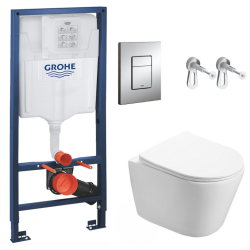  Pack WC Bâti-support + WC Swiss Aqua Technologies Infinitio sans bride, fixation invisible + Plaque chrome
