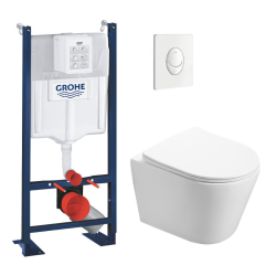 Swiss Aqua Technologies Pack WC Bâti autoportant + WC sans bride SAT Infinitio + Abattant softclose + Plaque blanc alpin (PROINFI3AM)