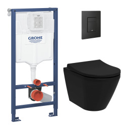 Grohe Rapid SL Pack WC bâti-support + WC sans bride Vitra Integra + Abattant SoftClose + Plaque noir mat (RapidSL-BlackIntegra-KF0)