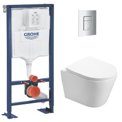 Grohe Pack WC Bati support autoportant + WC SAT sans bride + Abattant Soft close + Plaque chrome (Autoportant-Infinitio-1)