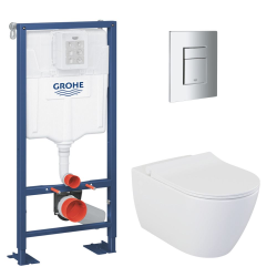 Grohe Pack WC Bâti Autoportant Solido + Cuvette Bello + Abattant soft close  + Plaque Chrome (AUTOPORTANT-BELLO-1)