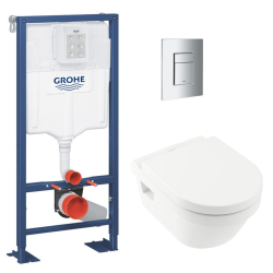 Grohe SOLIDO Pack Bâti-support + Cuvette sans bride + Abattant + Plaque chrome (AUTOPORTANT-ARCHI4-1)