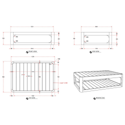  Table basse de jardin en teck massif, 122x86x35 cm, deux plateaux et angle arrondie (NATOFTB12286S)