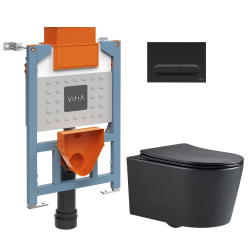 Vitra  Bâti support 82cm + WC sans bride SAT + Abattant softclose + Plaque noir mat (VUNI82BLACKSATRIMLESS-6)