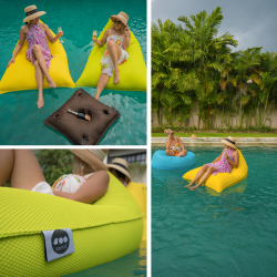  Lazy Bro fauteuil poire 140x120x90cm interieur & exterieur flottant, dehoussable et resistant aux UV, Jaune, sans polystyrène