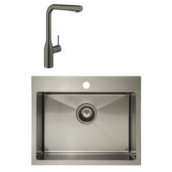 Swiss Aqua Technologies /Grohe-Set Aurum Évier de cuisine encastrable inox 304,55x45x21cm + Essence Mitigeur monocommande Evier,Gun Metal brossé