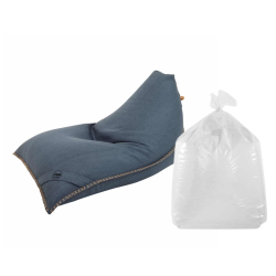 Soo Santaï Set Lazy Bro Indoor fauteuil poire + polystyrène 140 x 120 x 90cm intérieur déhoussable, avec poignées, Bleu jeans